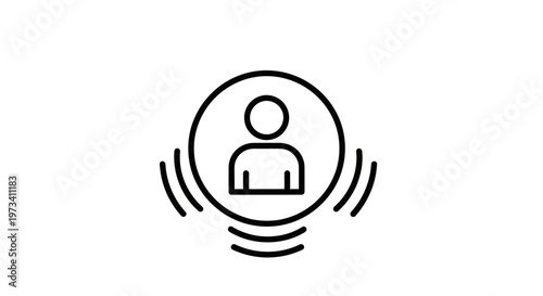 Person icon with sound waves, representing communication, notification, or alert