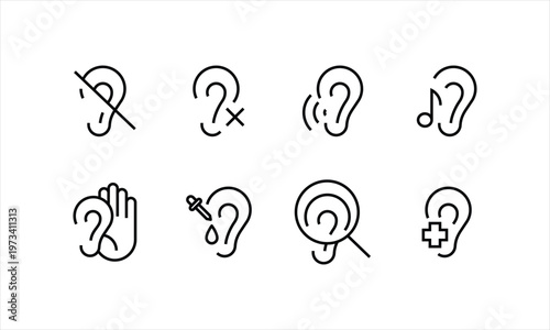 Ear Medical Icon Set icon, button, vector, sign, symbol, logo, illustration, editable stroke and flat design style isolated on white linear pictogram