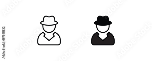Avatar man in a hat icons , Secret service agent, Spy man icon Wanted button, vector, sign, symbol, logo, illustration, editable stroke, flat design style isolated on white