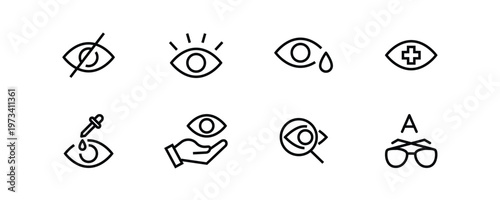 Eye Medical Icon Set icon, button, vector, sign, symbol, logo, illustration, editable stroke and flat design style isolated on white linear pictogram
