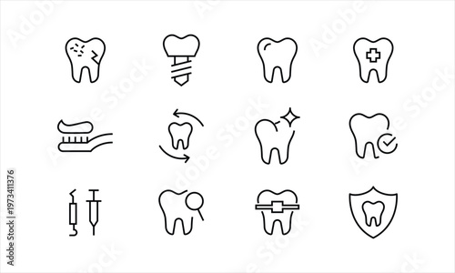 Dent Icon Set icons, button, vector, sign, symbol, logo, illustration, editable stroke and flat design style isolated on white linear pictogram