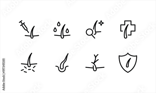 Hair Medical Icon Set icon, button, vector, sign, symbol, logo, illustration, editable stroke and flat design style isolated on white linear pictogram