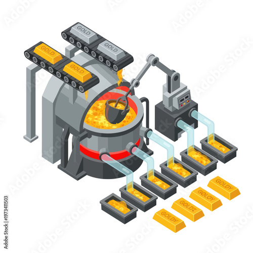 Isometric Gold Production - Automated Casting and Conveyor System.