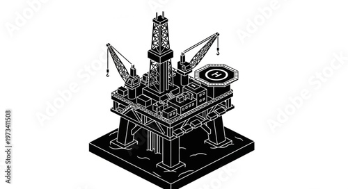 Isometric Offshore Oil Rig Platform Illustration Detailed.