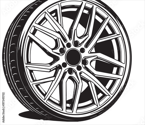 Alloy Car Wheel Rim Vector Illustration for Automotive Design