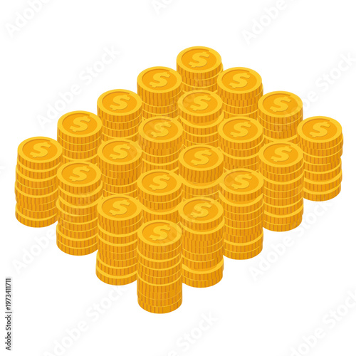 Isometric Stacks of Golden Coins Representing Wealth and Prosperity.