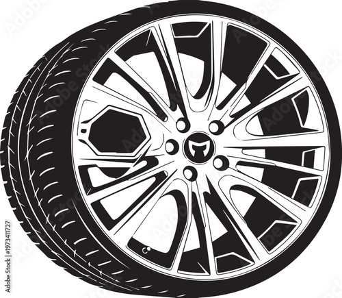 High Performance Custom Car Wheel and Tire Vector Illustration