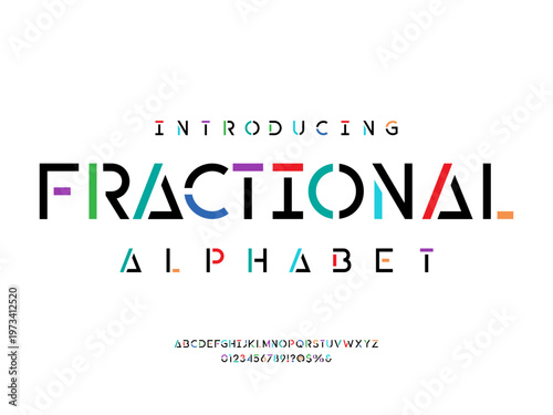 Vector of stylized colorful lines alphabet design with uppercase, numbers and symbols