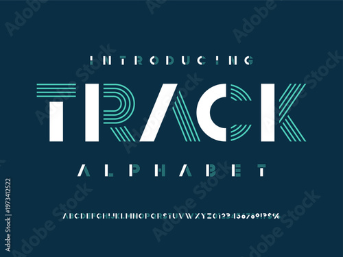 Vector of modern stylized alphabet design with uppercase, numbers and symbols