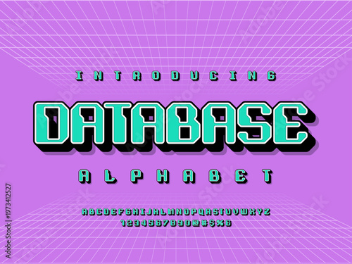 8 bit pixel style alphabet design with uppercase, numbers and symbol