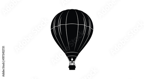 A strikingly simple black silhouette of a classic hot air balloon emphasizing form and shape silhouette high quality professional detailed modern