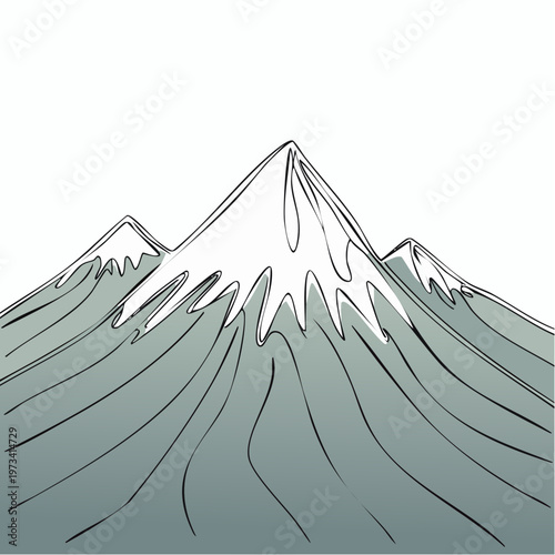 Minimalist Mountain Range Sketch with Snow-Capped Peaks.