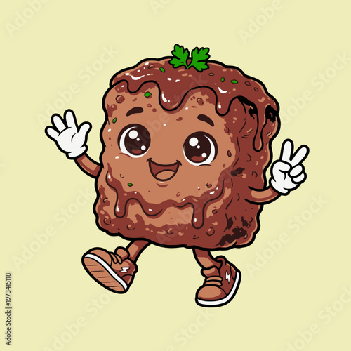 Cute meatloaf characters in a cheerful design with a cute and fun style