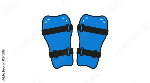 Blue Plastic Shin Guards for Football Soccer Player Protection, isolated white background.