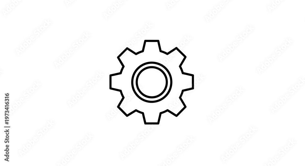 Fototapeta premium Simple Black Outline Gear Icon on White Background, Cogwheel Symbol for Settings and Mechanics