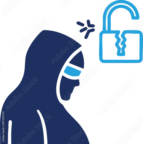 The depiction of a hacker using digital tools to compromise security systems and breach data locks