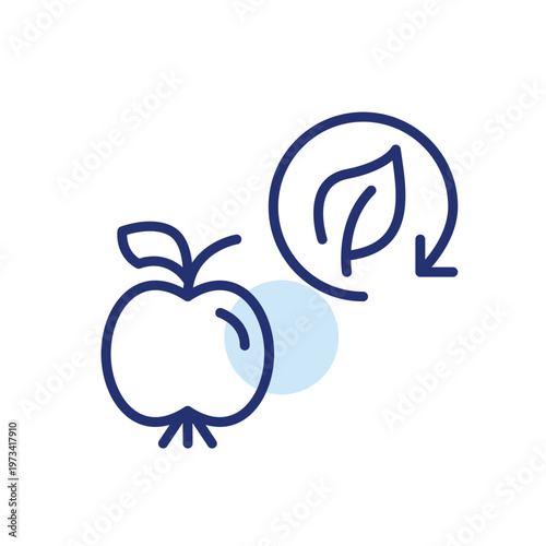 Apple and leaf in renew arrow. Sustainable fruits farming. Pixel perfect, editable stroke vector icon