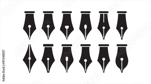 Ink pen nib collection with lettering and signature design symbols