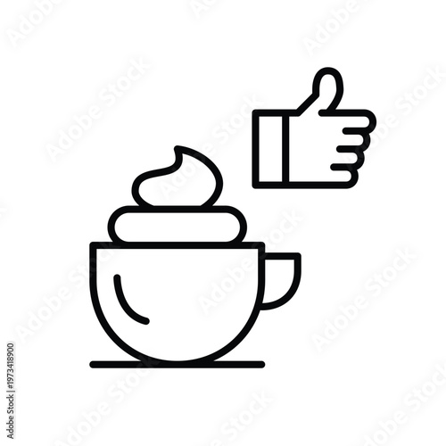 Cappuccino with whipped cream, cup and like. Favorite treat, dessert and lunch. Pixel perfect, editable stroke vector icon
