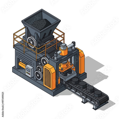 Isometric Coal Processing Machine Illustration for Industrial Applications.
