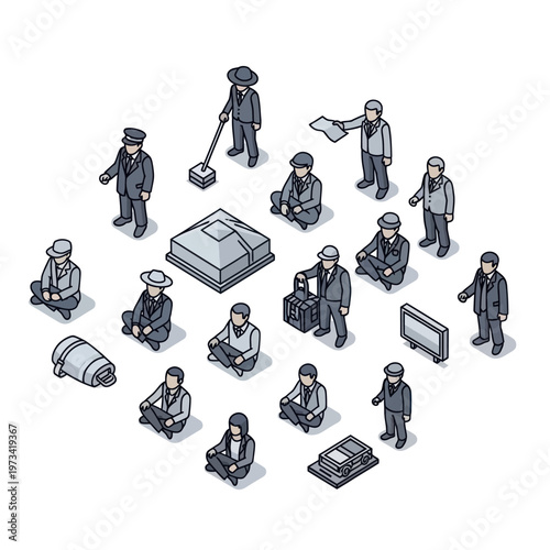 Isometric Crowd - Diverse Group of People in Various Poses and Outfits.