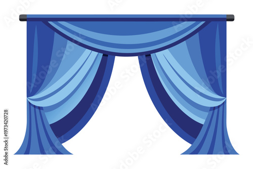 Elegant blue curtains with swag and tail design stage or room decor