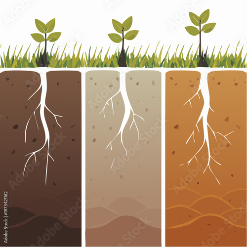 Soil Layers and Plant Growth Illustration.