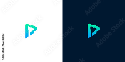 Modern abstract letter P or play button logo design featuring a dynamic blue-green gradient, ideal for technology, digital media, startups, or innovative branding solutions