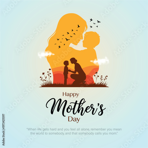 Happy mothers day with mom and children. abstract vector illustration design
