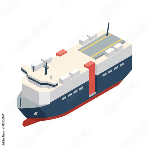 Isometric Ro-Ro Ship Illustration for Maritime Transport.