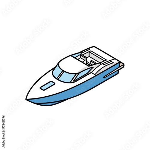 Illustration of a Blue and White Speedboat on White Background.