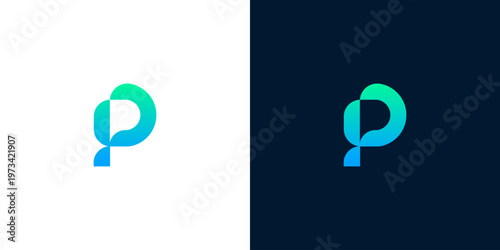 Abstract P letter logo design, modern creative alphabet icon in gradient blue and green colors, suitable for branding and technology companies