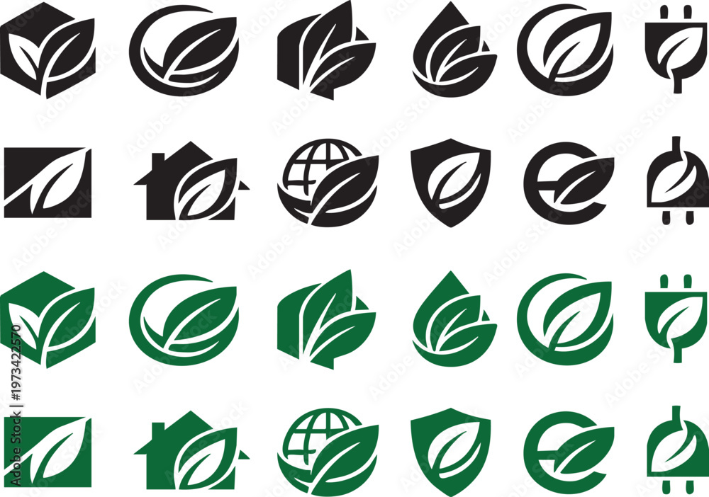 Fototapeta premium Organic Green Leaf Minimal Black Logo Pack