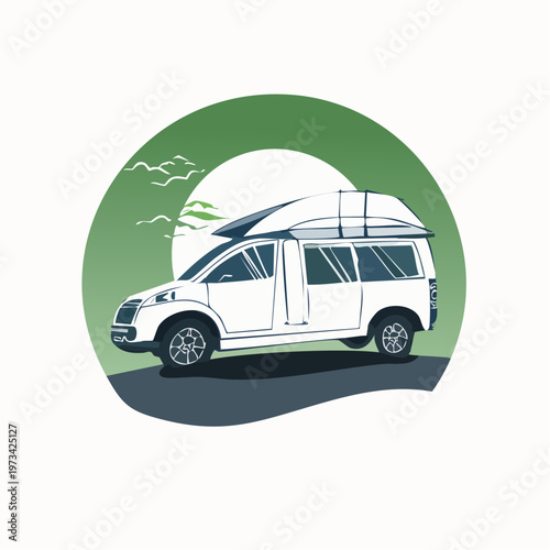 White camper van with pop-top roof for adventurous travel.
