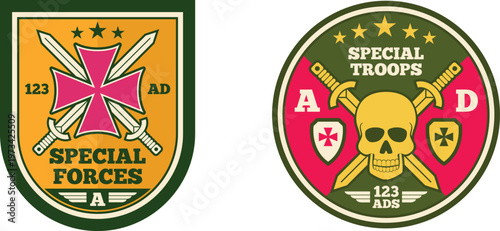 Special forces and special troops military insignia featuring crossed daggers and skulls