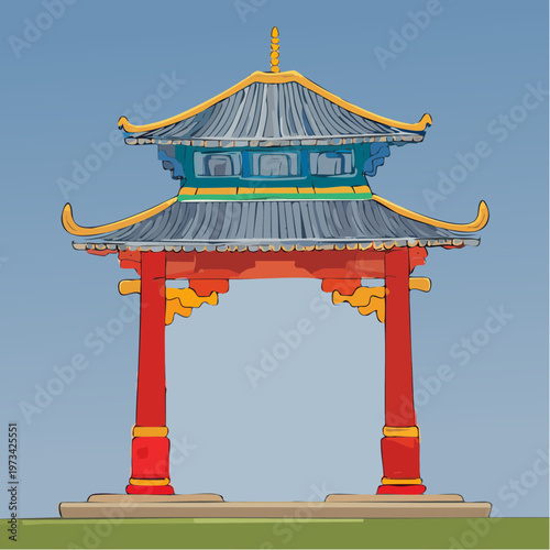 Traditional Chinese Archway with Intricate Roof Design.