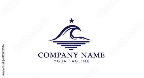 A blue wave logo with a star.