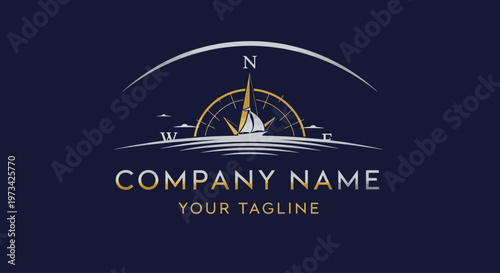 Sailing compass logo with sailboat.