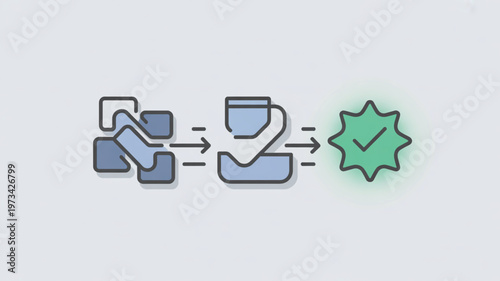 Puzzle pieces coming together to form a complete picture with a green checkmark for business concepts and problem solving