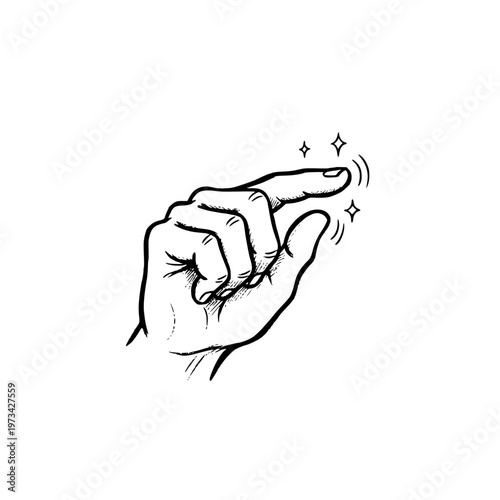 A hand with index finger pointing and sparkling magic effect