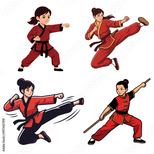 girl practise kung fu, karate girl