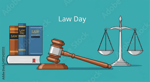 Law Day, justice symbols, legal icons, gavel and scales