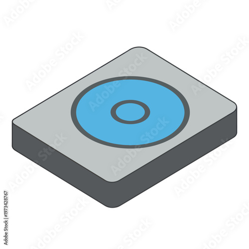 Isometric Illustration of a Hard Drive with Circular Design.