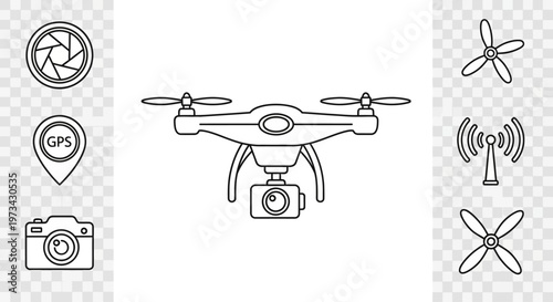 Drone with Camera and Propellers.