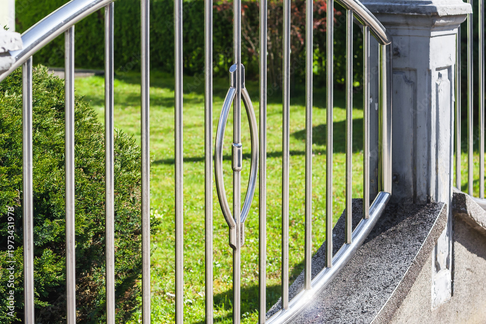 Fototapeta premium fence chrome stainless steel on wall. chromium fence 