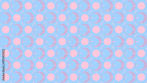 Elegant Pattern of Harmony: An artistic composition of pink circles and crescent moons gracefully arranged on a soothing light blue background, creating a visual symphony of elegance and balance.