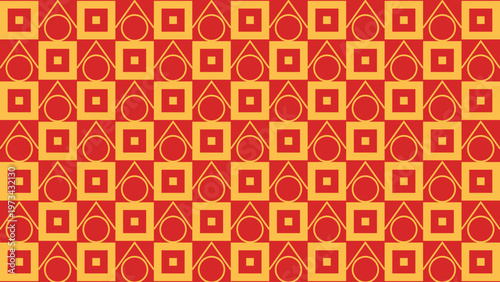 Geometric Harmony: An abstract design where red and gold hues interplay to create a sense of order and balance. Geometric figures interlock, demonstrating artful precision and visual appeal.