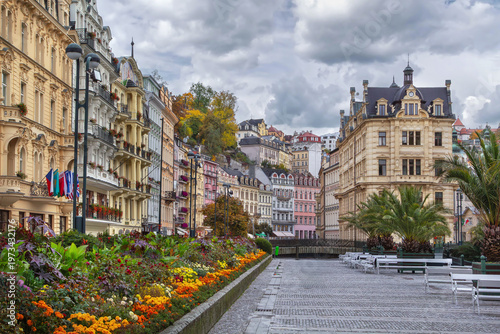 Photos Historic houses at Mill Colonnade square, Karlovy Vary, Czech Republic
