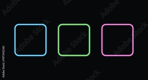 Abstract neon light frame. set of colorful glowing rectangle border templates.