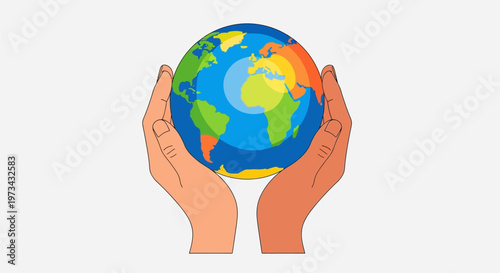 Hands cradling the Earth globe symbolizing global care and environmental protection.